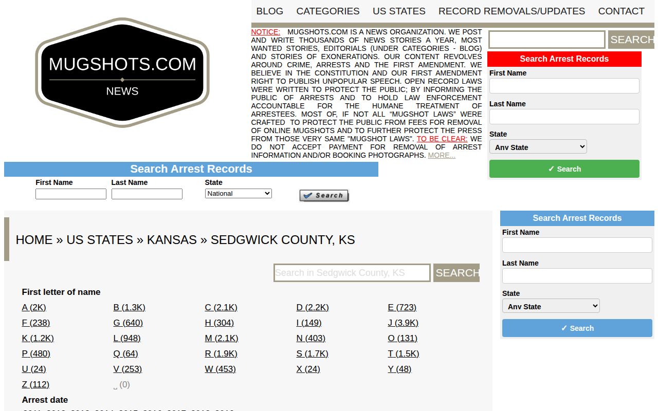 Sedgwick County private historical mugshot record index