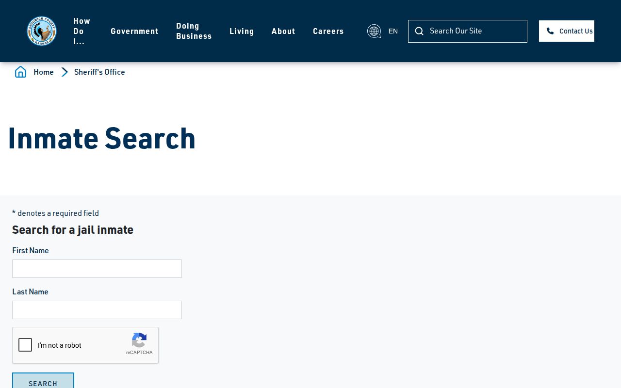 Sedgwick County current custody inmate search record page