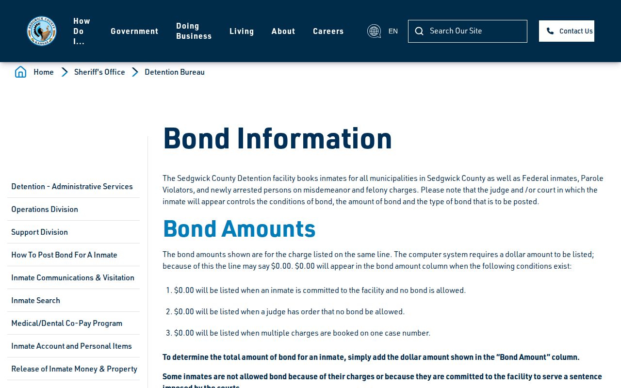 Sedgwick County booking bond and release record information