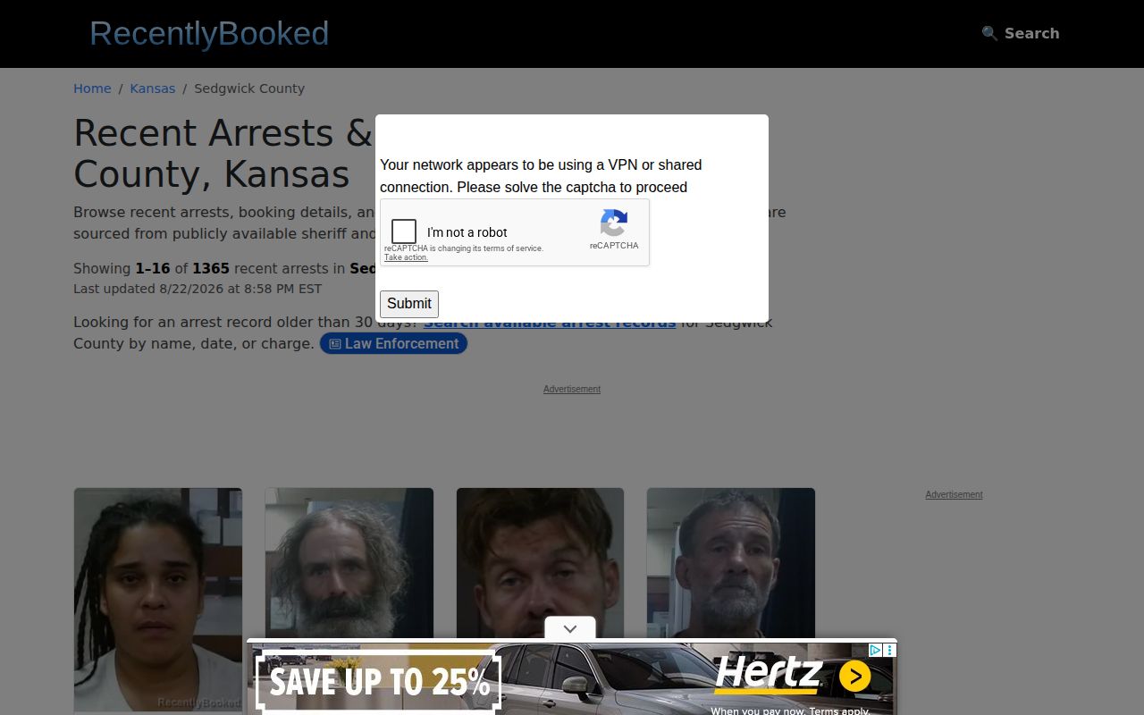 Unofficial Sedgwick County recent booking record index