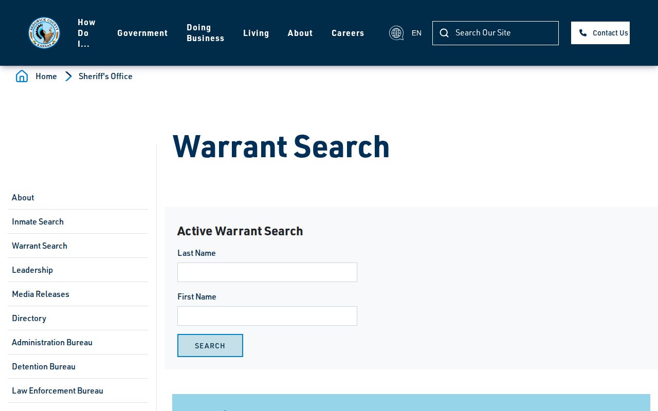 Sedgwick County active warrant search record warning